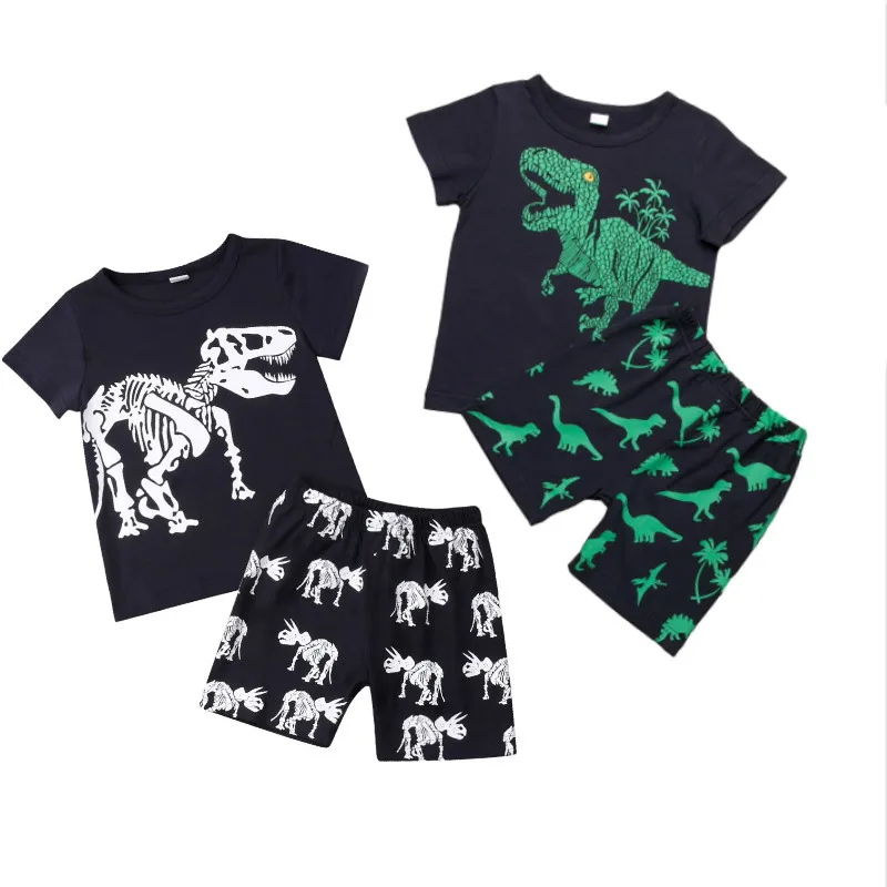 

Summer Casual Outfits Infant Kid Baby Boy Dinosaur Print Clothes 2PCS Sets Short Sleeve T-Shirts Tops+Shorts 2-7Y
