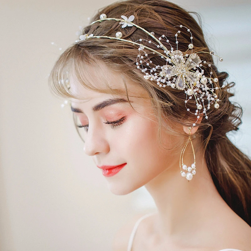 Жемчужные бусины искусственный цветок диадемы Свадебные головные повязки белая