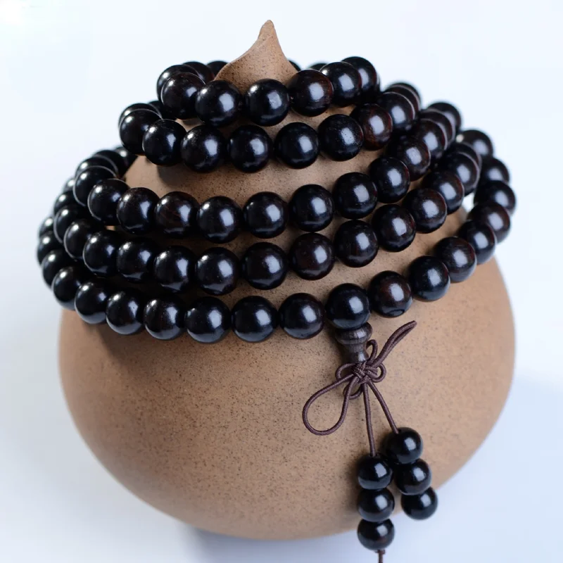 

High Quality Black Sandalwood Bracelet Men Women Natural Wood Ebony Beads Bracelets Buddhist Meditation Prayer Mala 6/8mm*108