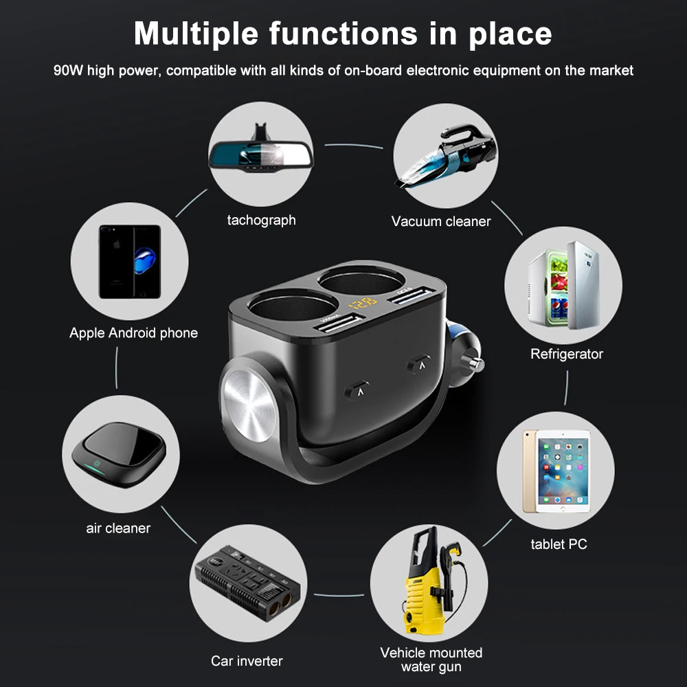 

1:1 Car Cigarette Lighter Socket Splitter QC 3.0 Quick Charger Dual USB Charge Cigarette Lighter Adapter Plug Sockets Power