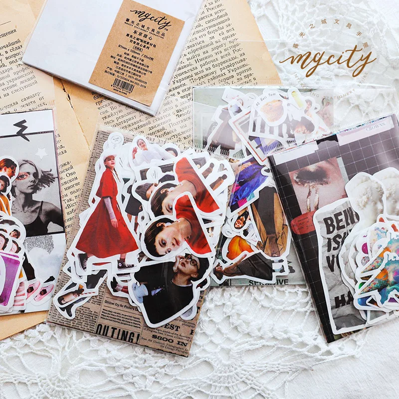 50Pcs/pack Vintage Kawaii Girl Sticker Scrapbooking Creative DIY Bullet Journal Decorative Adhesive Labels Stationery Supplies |
