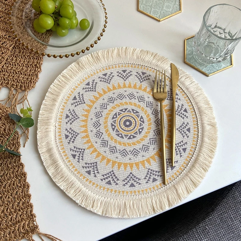 Bohemian Woven Place Mat Table Insulation Dining for Kitchen Decors 6 Styles | Дом и сад