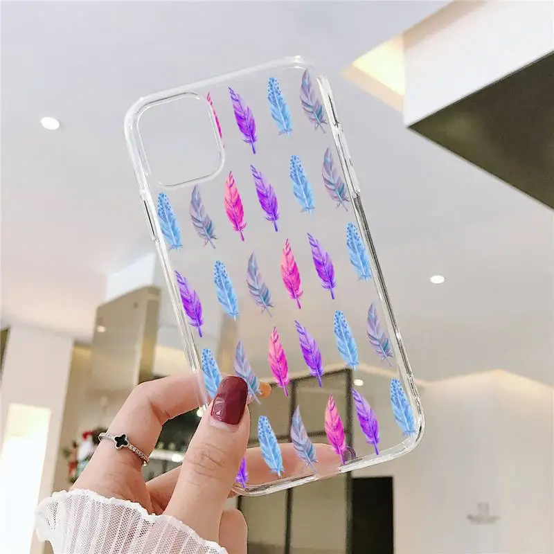 

Fashion colorful feathers Phone Case Transparent for iPhone 6 7 8 11 12 s mini pro X XS XR MAX Plus SE cover funda
