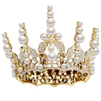 hg11270 classic baroque round crown tiara elegant gold pearl rhinestone crown fashion bridal wedding headpiece hair decoration