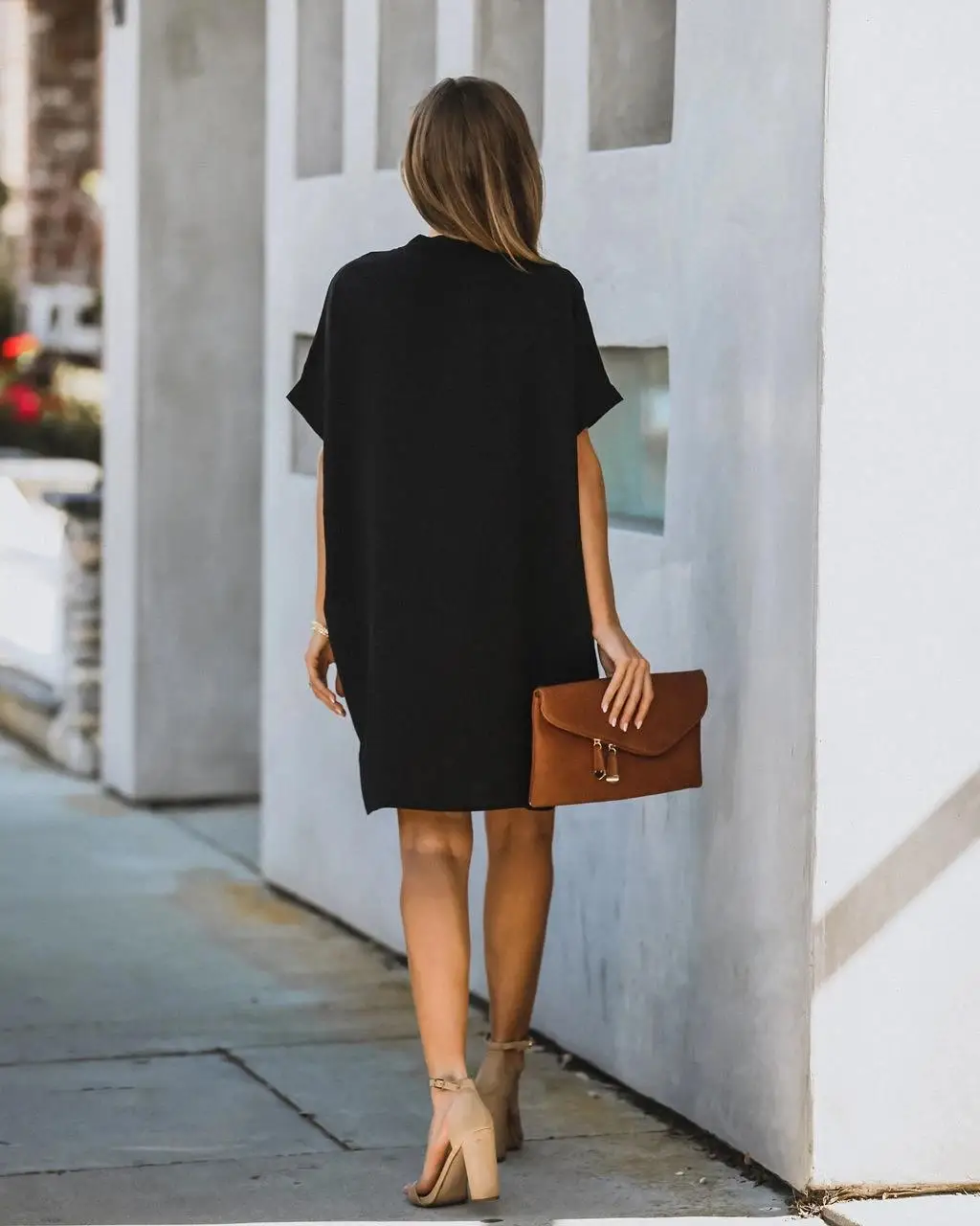 

Women's V-neck Short Sleeve Solid Color Loose Dress Fashion Clothing Female Summer Party Dress