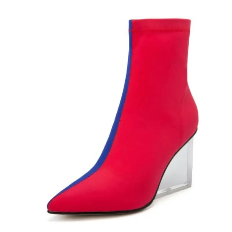 Coolcept Lycra Women Ankle Boots Fashion Mixed Color Zipper High Heels Shoes Autumn Winter Party Brand Footwear Size 34-39 | Обувь