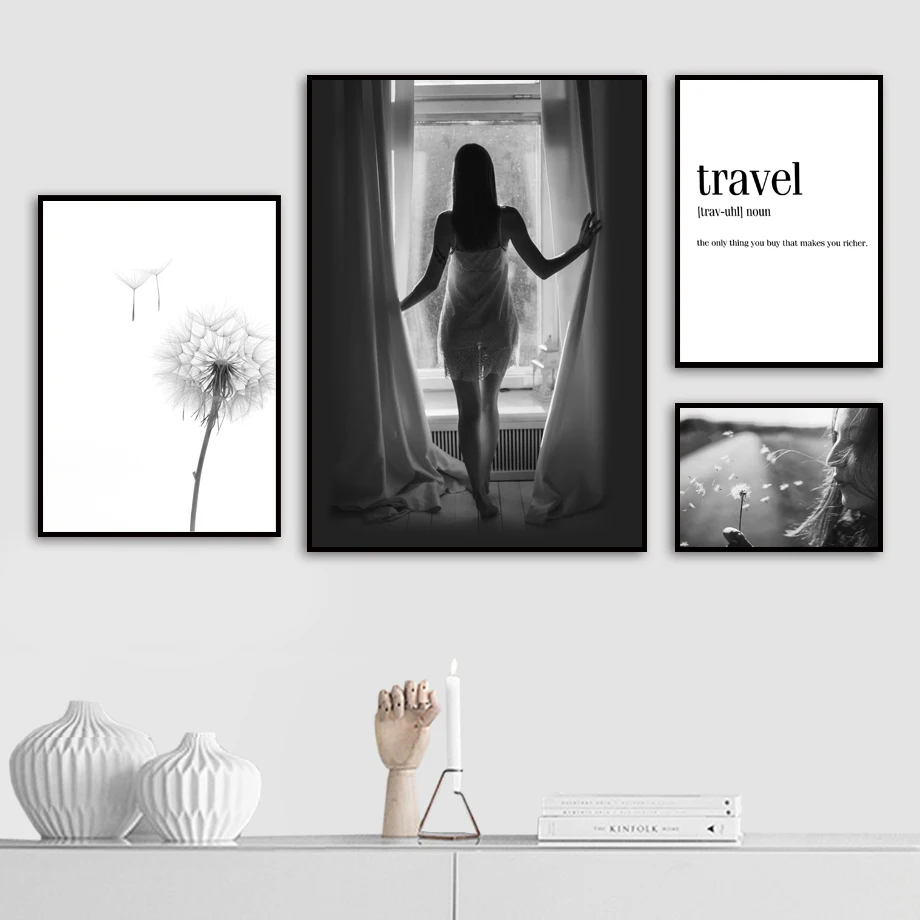 

Girl Dandelion Quote Black White Wall Art Print Canvas Painting Nordic Canvas Posters And Prints Wall Pictures For Living Room