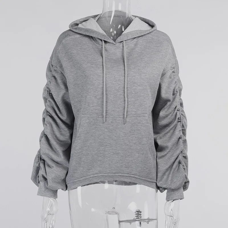 

BOOFEENAA Fashion Ruched Stacked Sleeve Sweatshirt Cotton Hoodies Women Long Sleeve Top Jumper Pullover Coat Streetwear C68-CI51