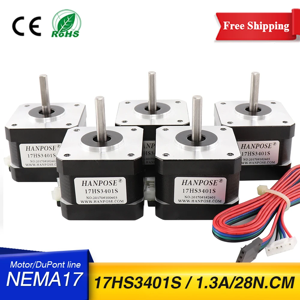 Шаговый двигатель 17HS3401S 4 lead NEMA17 28N.cm 1.3A 1 8 градусов 34 мм двухфазный гибридный
