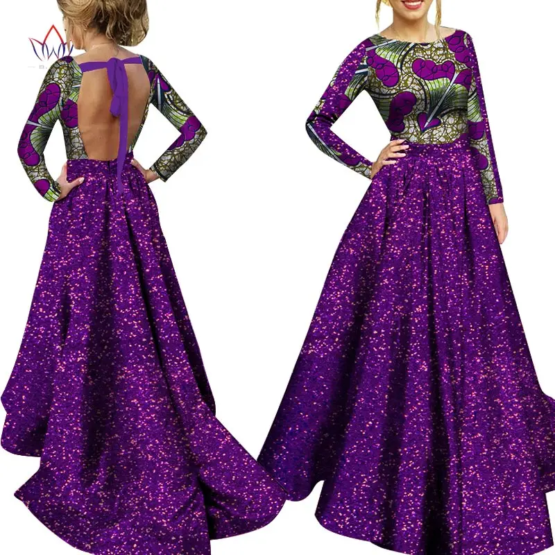 

African Long Sleeve Print Tops and Skirt Sets for Women Bazin Riche African Clothing 2pcs Backless Suede Long Skirt Sets WY5658