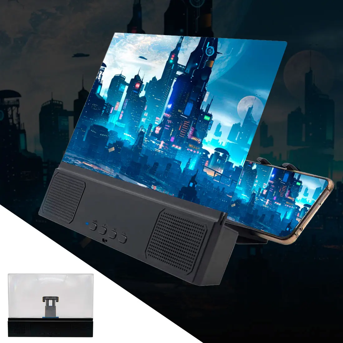 

Phone Holder 12 inch 3D Screen Amplifier Mobile Phone Magnifier HD Protable Movies Folding Screen with Bluetooth-compatible