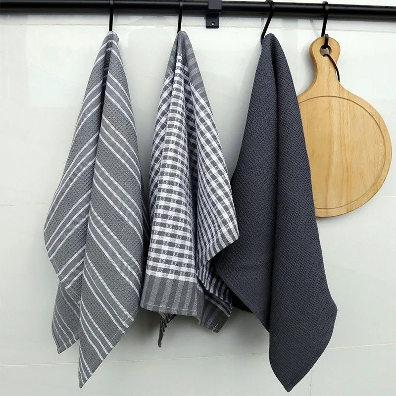 3Pcs/set Cotton Geometric Solid Table Napkin Kitchen Waffle Tea Towels Absorbent Dish Cleaning Cloth 45x60cm