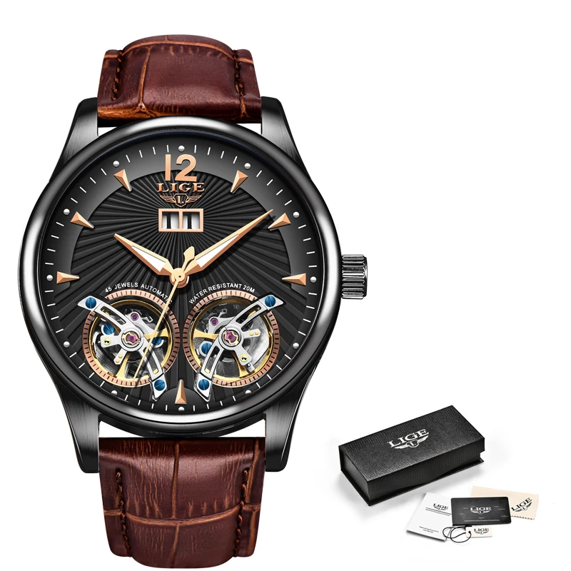 

Relogio Masculino Watch Men LIGE New Dual Tourbillon Leather Men Watch Top Brand Luxury Men Automatic Watches Sport Wristwatch