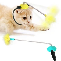 head mounted cat toys self hey interacting pet toy spring feather funny cat stick foot wearing resilient training pet toys