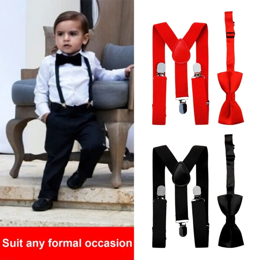 

1PC Kids Elastic Suspenders & Bow Tie Matching Tuxedo Suit Unisex Boy Girl Bowtie Children Costume Adjustable Y-Back Brace Belt