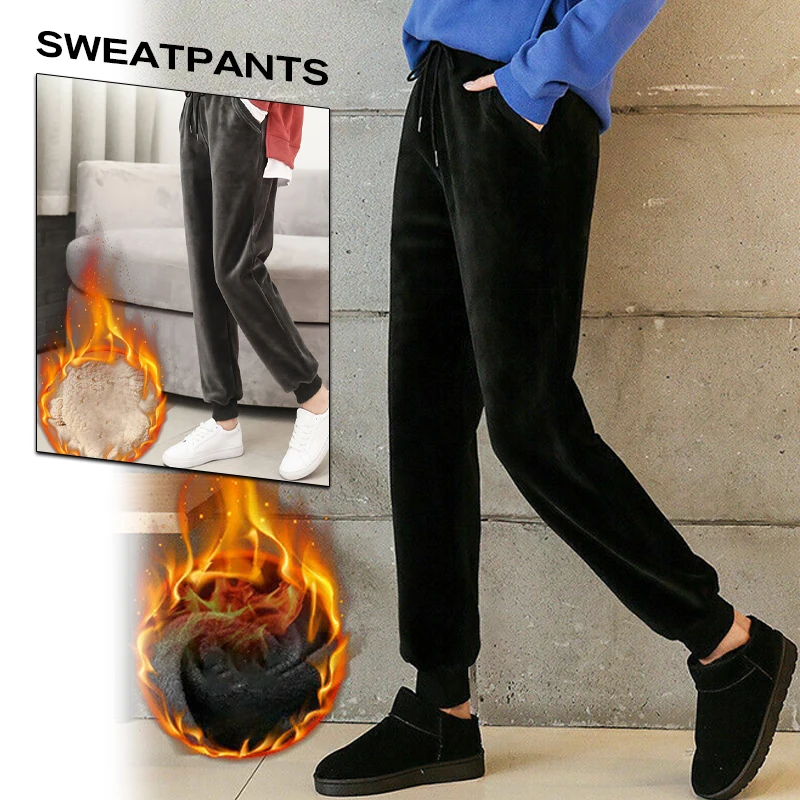 Осенне-зимние плотные Женские повседневные Бархатные брюки с высокой талией