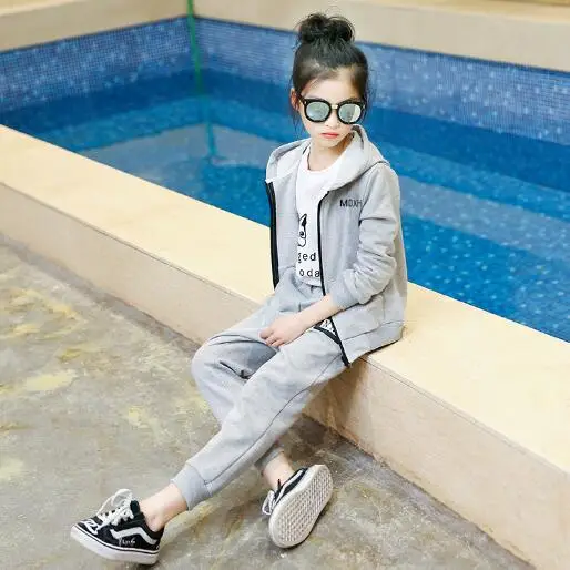Модные спортивные костюмы для девочек подростков комплект одежды с капюшоном