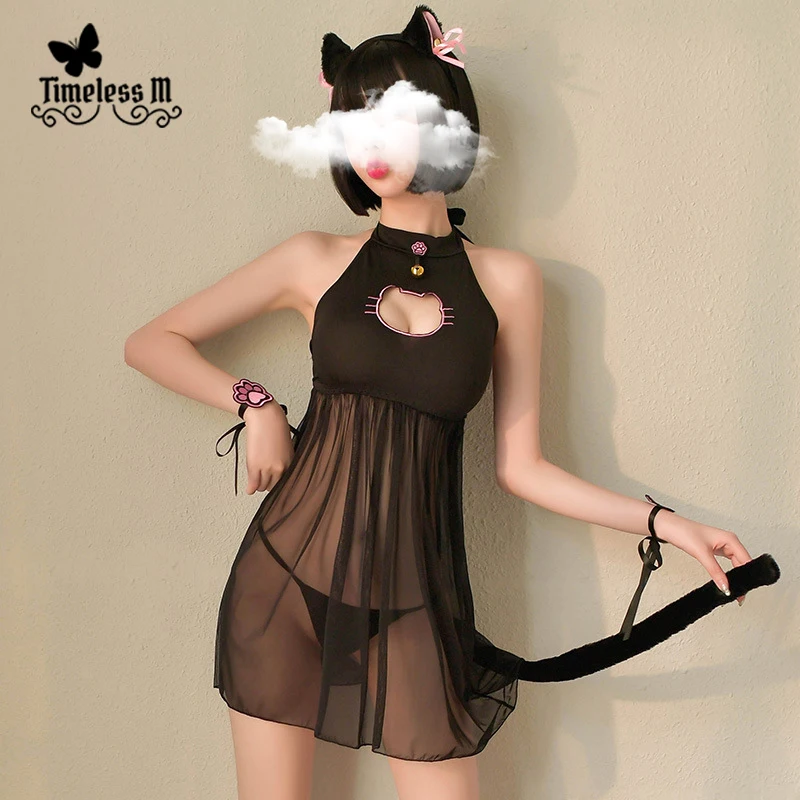 Сексуальное Милое Прозрачное нижнее белье Linegrie с милой кошкой ободком