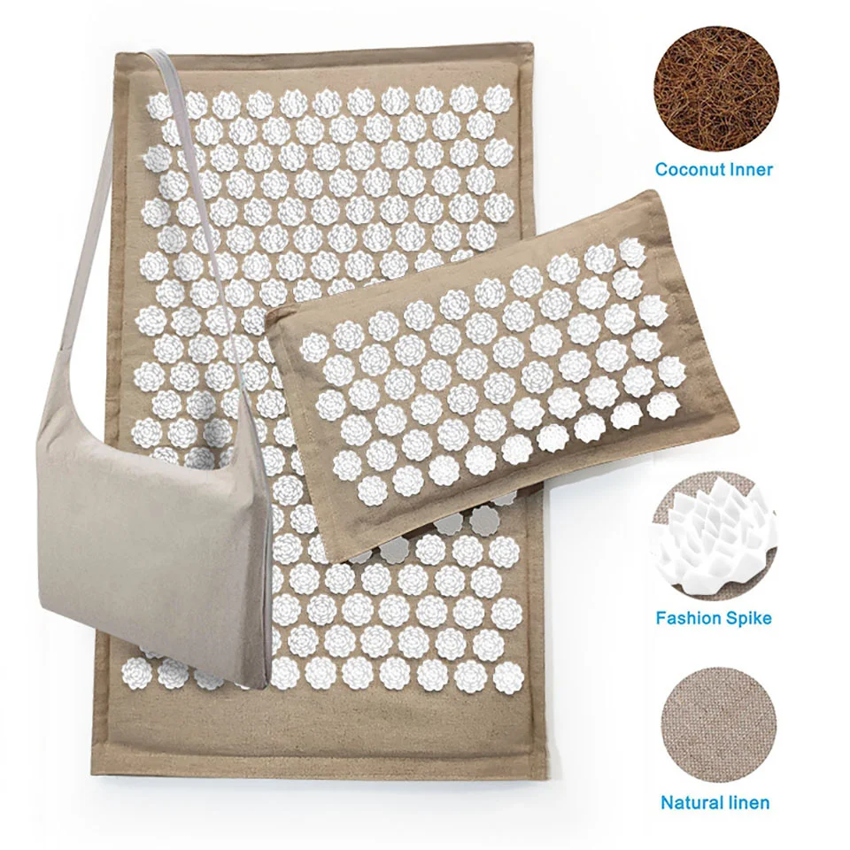 Yoga mat set neck and body acupoint massage pad pain relief linen | Красота и здоровье