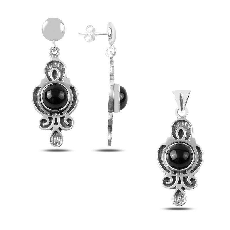 Silverlina Silver Onyx Stone Handwork Set