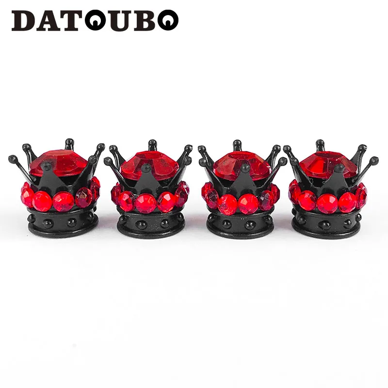 DATOUBO 4 pcs Black Crown Pink White Diamond Crystal Car Tire Valve Caps Tyre Dust Bicycle Wheel Air Cover | Автомобили и