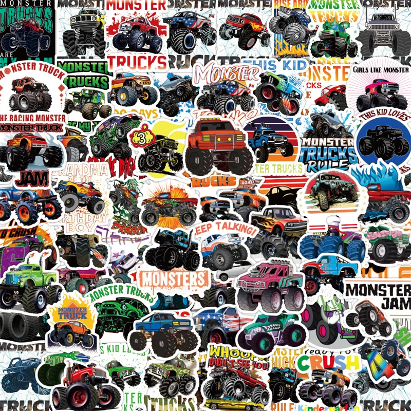 

50PCS Bigfoot SUVs Cartoon Monester Trucks Stickers For Motorcycle Skate Bike Laptop Mobile Desk Pendulum Decoration Car
