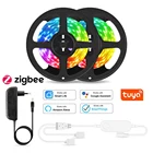Умная светильник ная лента Tuya Zigbee 3,0 RGB, контроллер питания, работает с Alexa Googe для умных вещей, лента LED 3,0