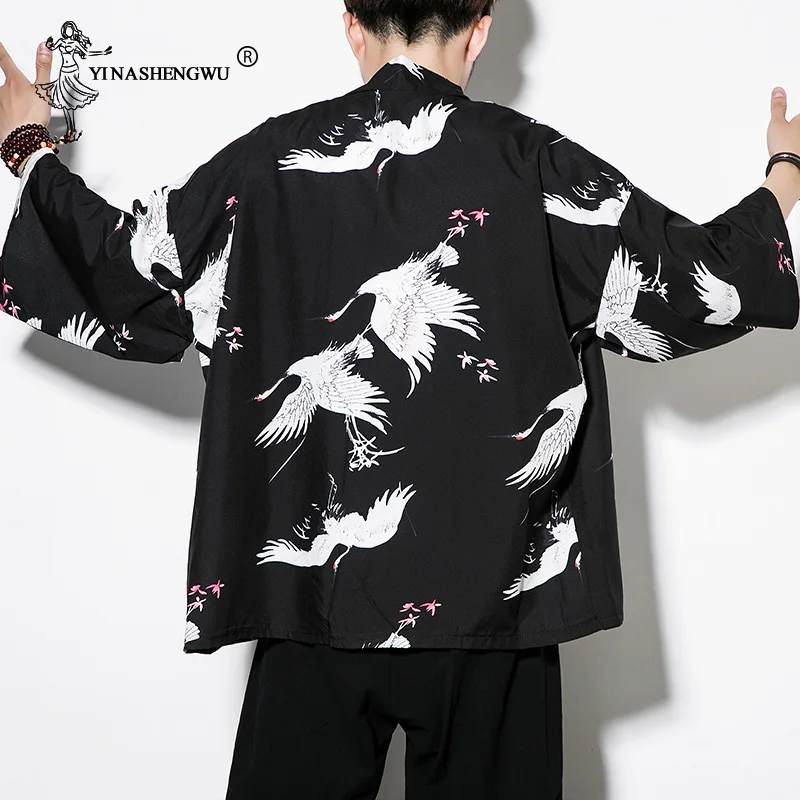 Кимоно кардиган Мужское кимоно Femme Yukata Harajuku японское кимоно летнее журавль кимоно с рисунком тонкая рубашка Азия Кимоно костюмы косплей