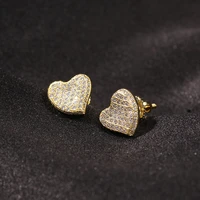 hip hop s925 sterling silver heart stud earrings cz stone paved bling ice out rock earrings for women men jewelry 1pair