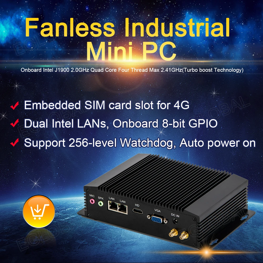 EGLOBAL G2 Industrial embedded pc IOT computer j1900 mini pc embedded SIM card slot for 4G