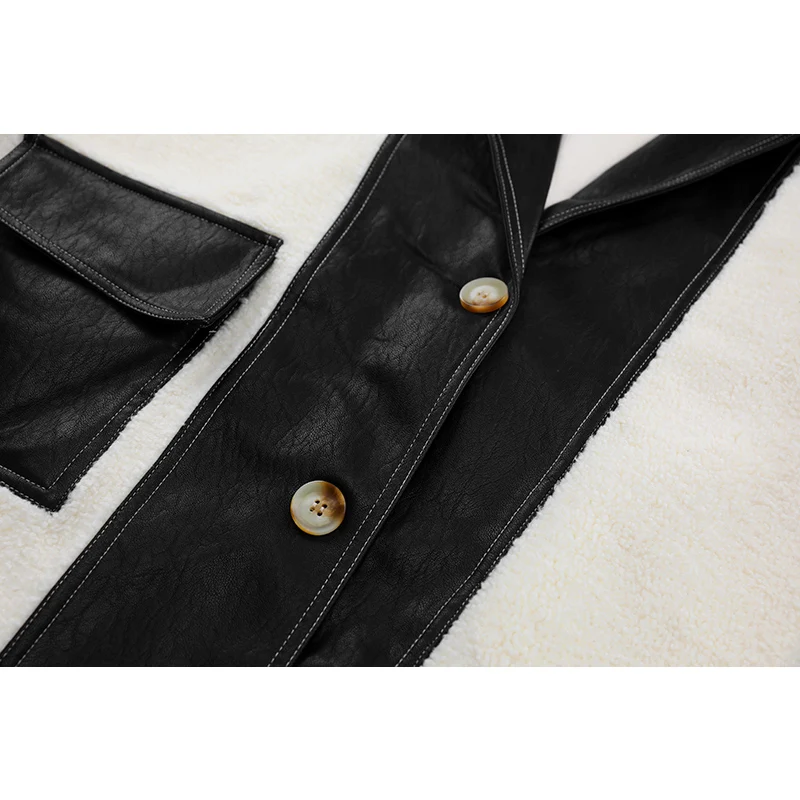 Куртка женская оверсайз с отложным воротником теплая уличная одежда из овечьей