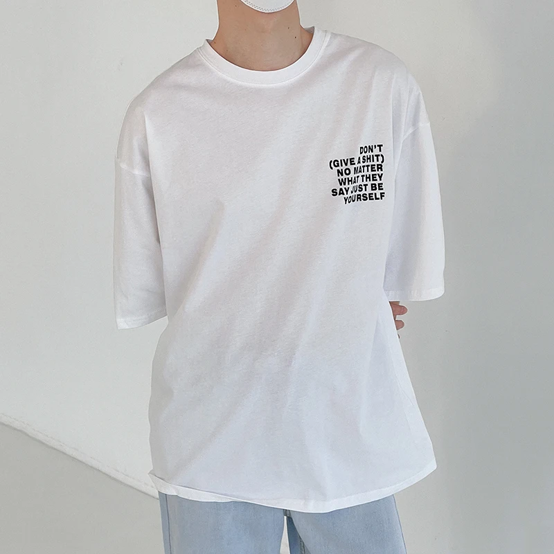 

IEFB Men's Letter Printed Short Sleeve T-shirt Summer Round Neck Top Casual Loose Korean Fashion Black White Tee Tops New 9Y8112