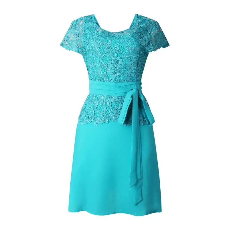 Light Blue MISSJOY Лето Новое Открытое платье одежда O-Neck вечерние однотонные Цвет Лоскутная повязка, кружева, шифон, для работы в офисе, женское платье элегантное платье - Цвет: Light Blue