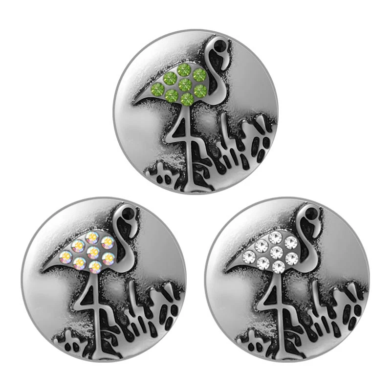 KZ3446 красивые круглые стразы, милые металлические пуговицы с Фламинго 18 мм, подходят для оснастки 18 мм, оптовая продажа ювелирных изделий