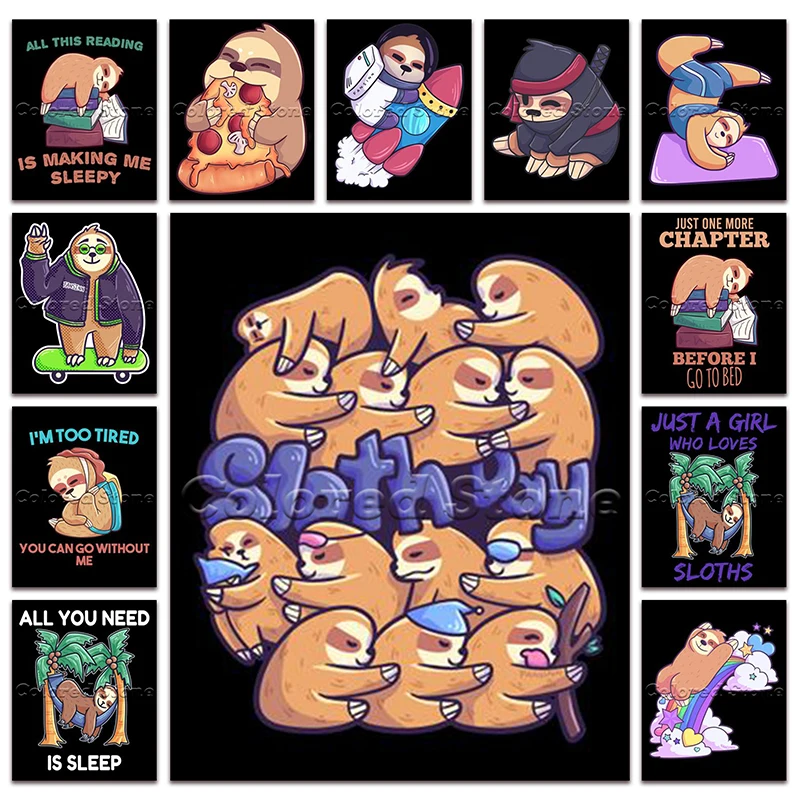 

Алмазная живопись, картина с изображением ленивецов, текста, дерева, животных, 5D «сделай сам», полная выкладка, вышивка крестиком, Круглая Мо...