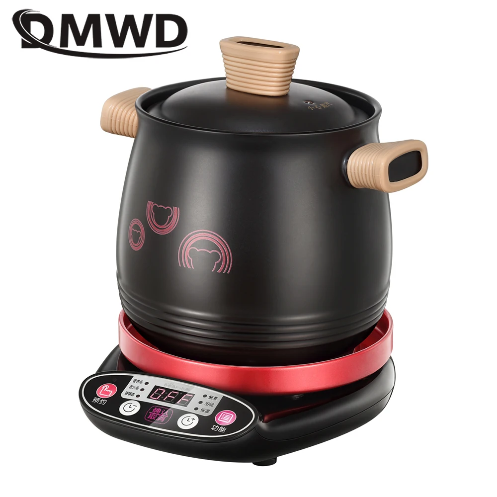DMWD Бытовая 3.0L электрическая многофункциональная плита микрокомпьютер тушеный суп синхронизации керамическая каша горшок 500 Вт черный