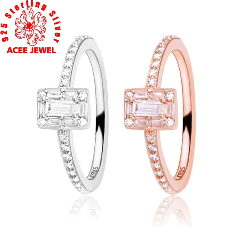 

Genuine 925 Sterling Silver Ring Sparkling Square Halo Ring Heart Engrave Rings for Women Engagement Jewelry Anniversary gift