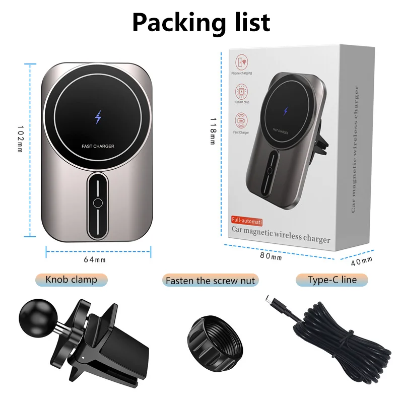 

15W Magnetic Car Wireless Charger Bracket Suitable For iphone12Pro 12Mini 12Promax MagSafe Phone Charger Car Bracket