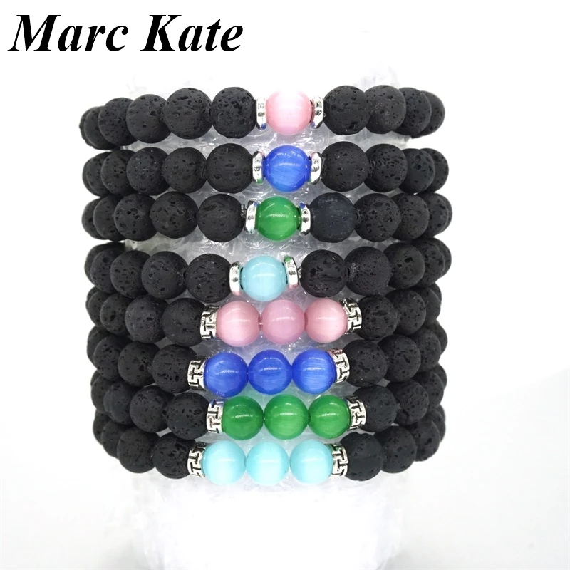 Блестящий камень кошачий глаз 8 мм браслет из черного лавового камня с диффузором