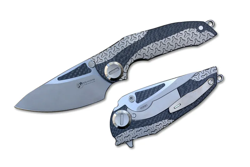 

VENOM armor Knives M390 Steel +CF folding Blade hunting pocket survival knife titanium and Carbon fiber handle with sheath torix