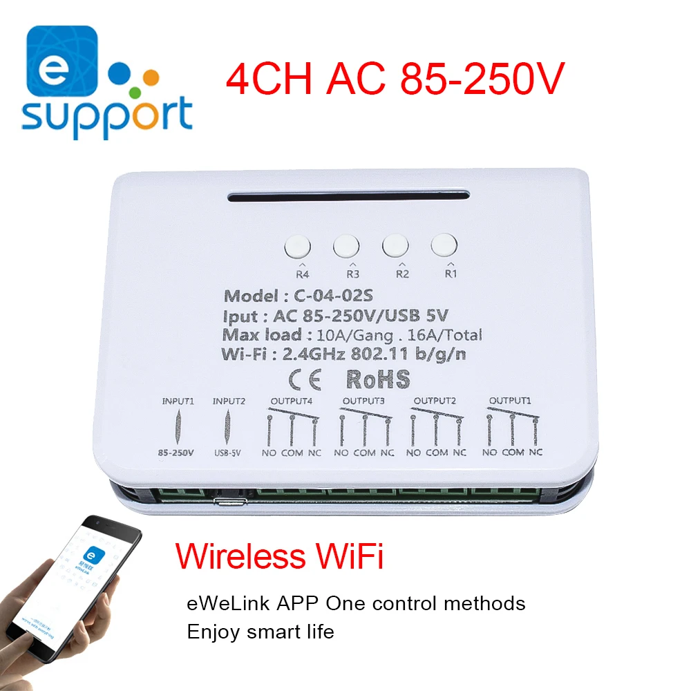 

EWeLink App Smart Remote Control Wireless RF WIFI Switch Module 1/4CH DC 7-32V 5V AC 85-250 V Receiver inching self-locking DIY