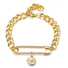 Ретро простые геометрические Pin браслеты из нержавеющей стали для женщин Золотой светильник роскошный пляж красоты ожерелье с подвеской в виде головы браслет для женщин, модное ювелирное изделие