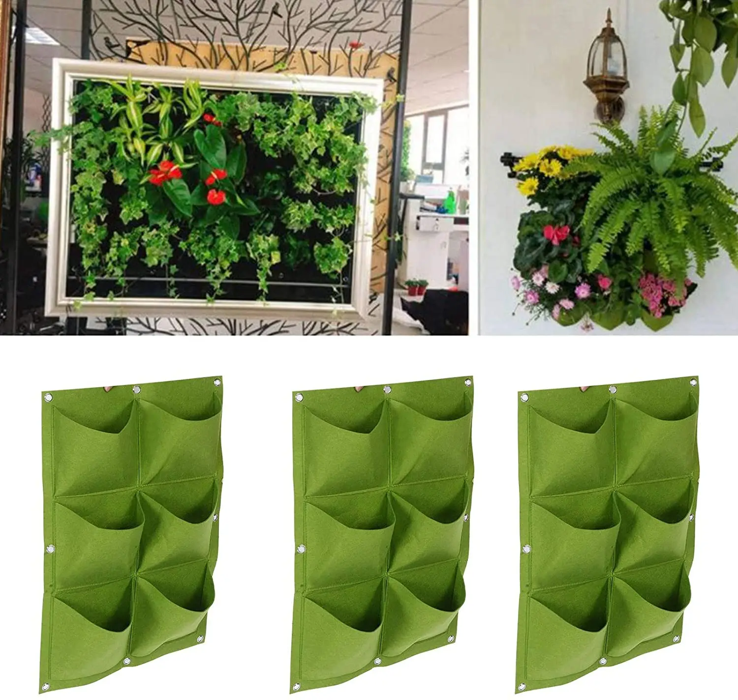 6/7/9/18 pocket vertical grow bags hanging wall planting bag flower growing container planter pocket for home indoor outdoor images - 6