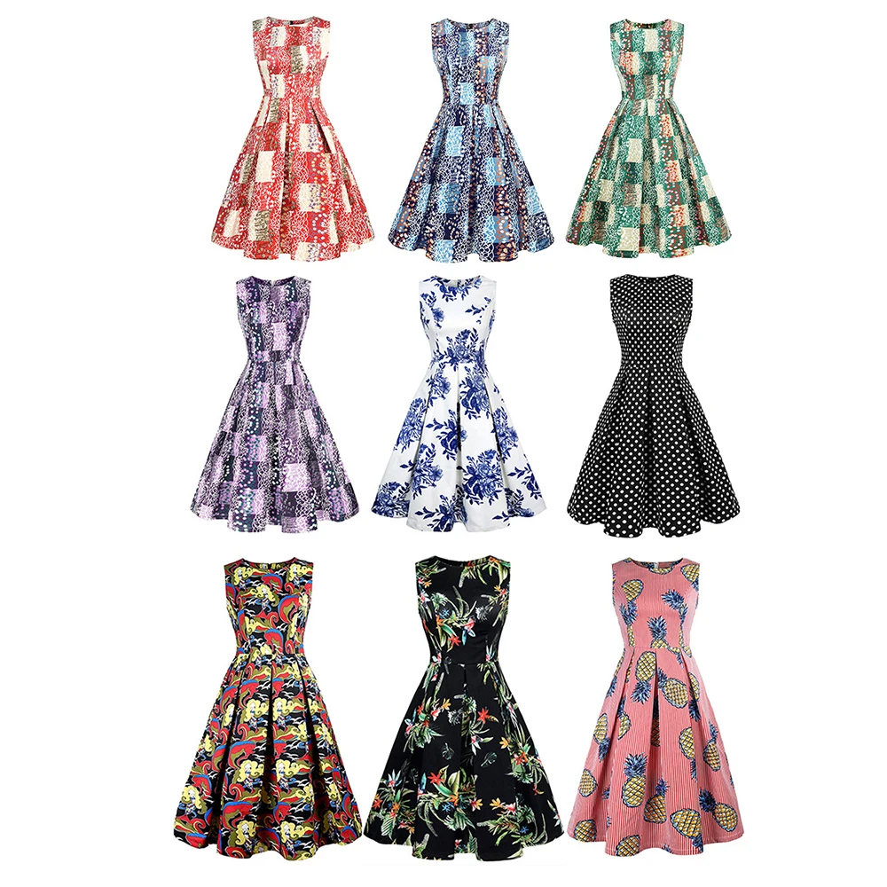 Женское платье с круглым вырезом новое модное принтом без рукавов на талии Ретро