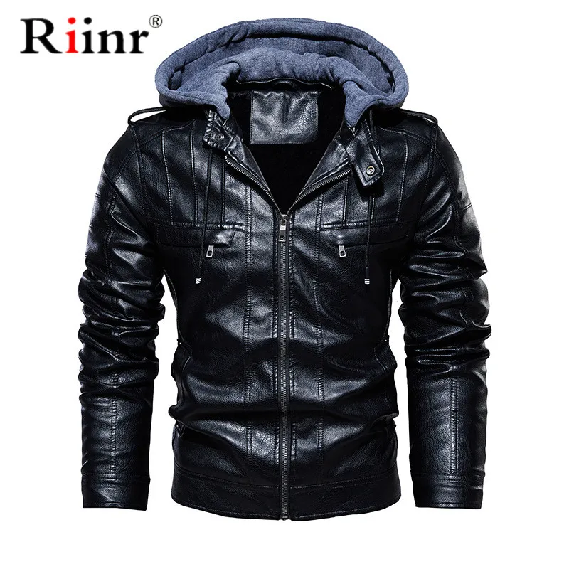 Мужская куртка с капюшоном и пальто Осень зима Теплые повседневные кожаные