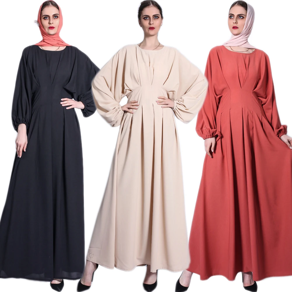 Платье женское длинное однотонное с драпировкой, мусульманская одежда в арабском стиле, модное облегающее Платье макси с длинным рукавом, о...