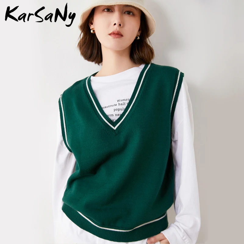 

Women's Knitted Vest Sweater Korean Women 2021 Autumn Sleeveless Sweaters Oversized Women's Warm Oversize Knitted Vest Women