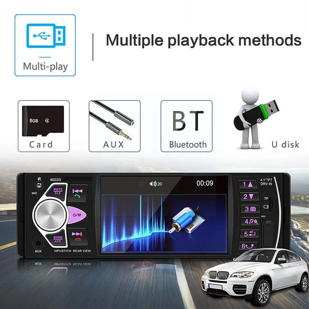 

Автомагнитола 4022D Q0L2, 1 Din, 4,1 дюйма, USB, AUX, FM, с пультом ДУ