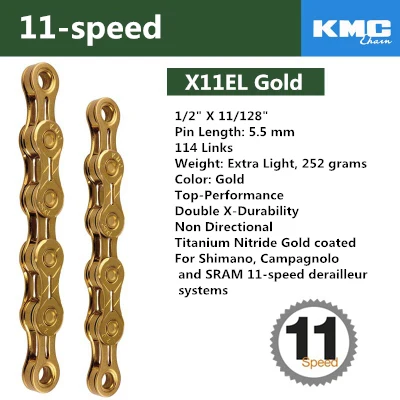 KMC X8 X9 X9sl X10 X10sl X11SL X12 велосипедная цепь 9S 10S 11S золото для MTB/шоссейного велосипеда для Shimano/SRAM 8 9 10 11 скорость 116л/цепь - Цвет: X11EL Gold