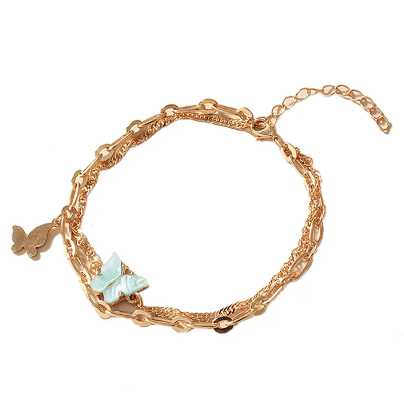 

Women Butterfly Bracelet Two Layers Chain Bracelet Charm Bracelet Butterfly Bracelet For Women Golden Color Chain Bracelet